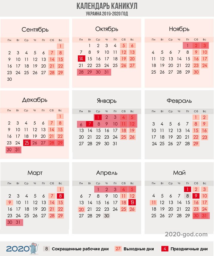 Календарь каникул на 2019-2020 год в школах Украины | даты